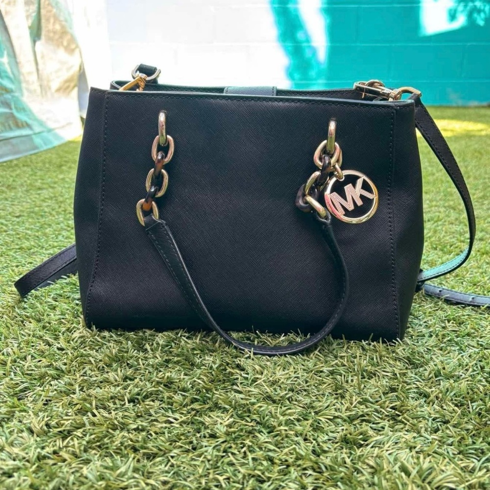 Michael Kors Black Saffiano Satchel with Gold-Tone Hardware